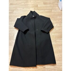 HM Womens Black Wool Blend Funnel Neck Overcoat Mid Length Coat Size M